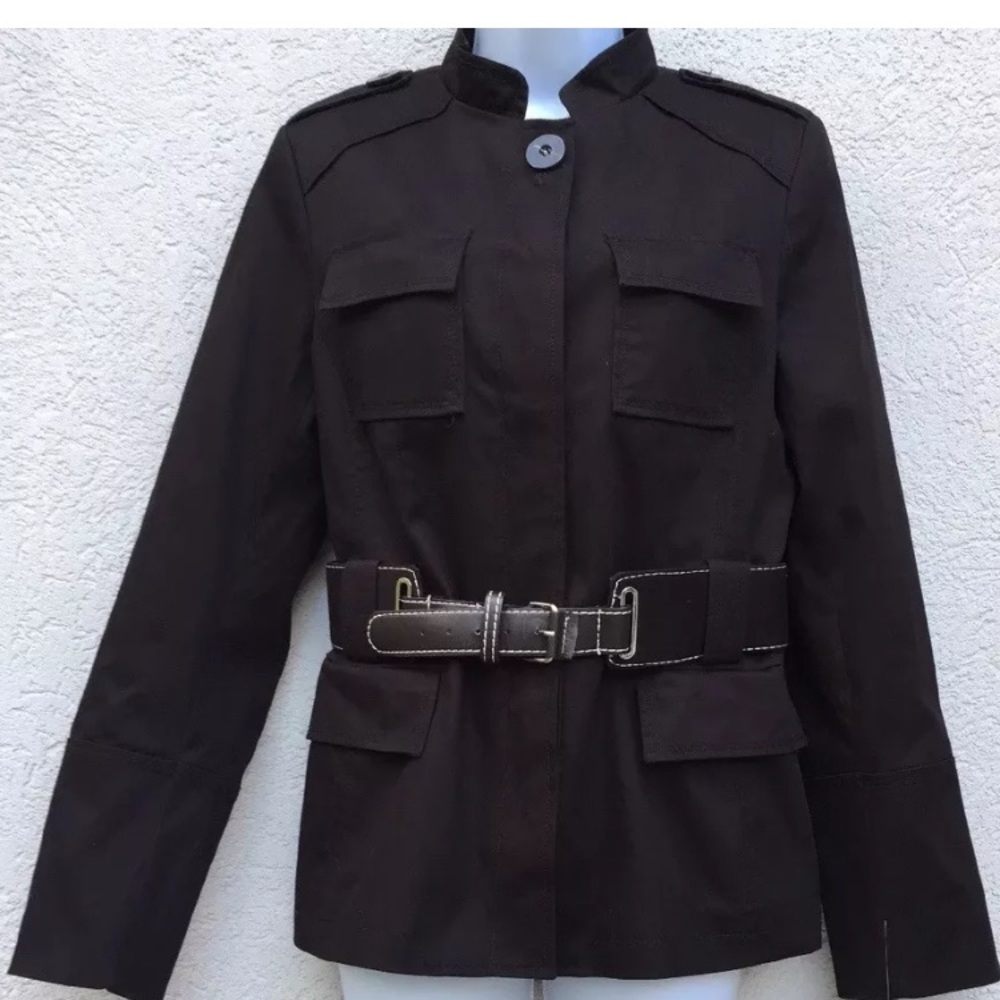 Zara Basic jacket Womans Large brown lined belt